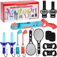 Switch Sports Acessories Bundle 14 in 1 for Nintendo Switch/Oled Sports Games Family Kit, include Game GunX1，Golf ClubsX2, Hand GripsX2, Leg StrapsX2, Wrist StrapsX2, Tennis RacketsX2, SwordsX2, Wri