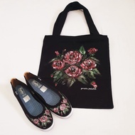 Tas kanvas+Sepatu KEDS lukis mawar merah/handpainted shoes