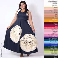 Double Rosette Maxi Party Plus Event Plain Blue Cream Gown Syala Collections