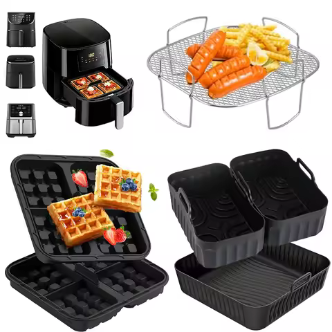 Square 23cm Silicone Waffle Mold for Air Fryer, Air Fryer Basket,Grill Rack Accessories for 5-8L eco