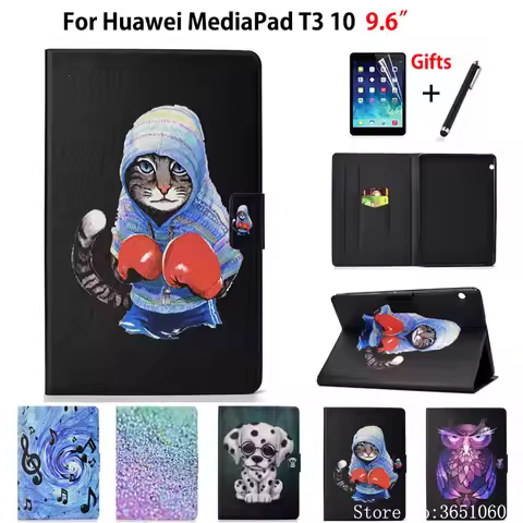 Case For Huawei MediaPad T3 10 AGS-W09 AGS-L09 AGS-L03 9.6" Cover Funda Cute Cat Silicone PU Leather