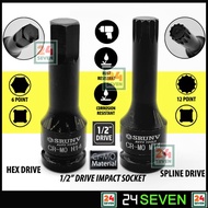 SRUNV CR-MO 1/2 inch 6 Point HEX Drive Impact Socket Set & 12 Point SPLINE Drive Impact Socket Set