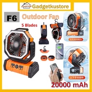 F6 [2in1] Fan+Powerbank With Night Light & Remote Control Outdoor Swing Fan Camping Fan Rechargeable