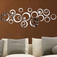 direct selling new arrival 3d sticker modern acrylic red and silver ring mirror stickers wall paper
