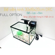 Mini fish tank with black glass rim 30x16x20cm with COMBO (free sea shells, decorative plants, fish 