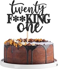 1 x Happy 21st Birthday Cake Decoration Glitter Black Twenty One Cake Topper Finally 21 Cheers to 21
