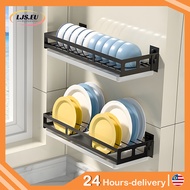 Kitchen Rack Wall Mounted Dish Rack Dish Drainer Rack Stainless Steel Rak Pinggan Sinki Mangkuk Organizer