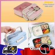 DM BPA Free Wheat Straw Japanese Bento Lunch Box Thermal Food Container Keep Warm Tupperware Lunch Box Microwave Safe with Spoon and Fork Bekal Makanan Tahan Panas Take Away Box Thermal Lunch Kotak Na-Beige