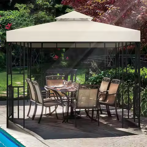 3x3M Garden Gazebo Top Cover Replacement Canopy Top Cover Sunshade 1/2 Tier Outdoor Yard Patio Garde