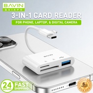 BAVIN O114 Memory Card Reader OTG Adapter 3-in-1 SD,TF Card Slot,iP & Type-C to USB for Laptop,Phone