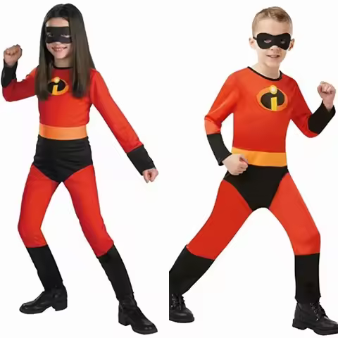 Kids The Incredibles Cosplay Costume Anime The Incredibles Red Jumpsuit Bodysuit Mask Full Set Hallo