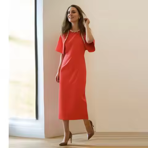 Kate Middleton Princess Dress Women O-Neck Short Sleeve Sheath Dress