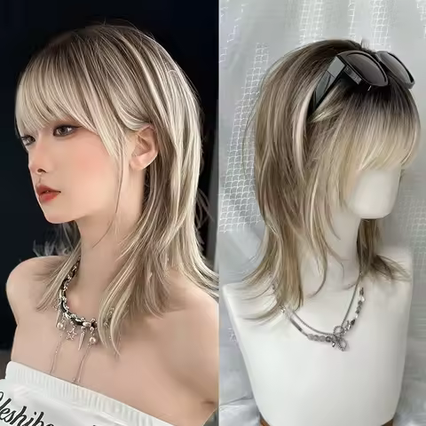 Short Layered Ombre Blonde Wig Synthetic Ombre Pink Blue Cosplay Natural Wig Lolita Halloween Costum