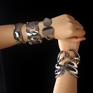 Bangle Alloy Plating Western High Street New 2026 Trend Wide Open Cuff Bracelet Geometric Hollow Pea
