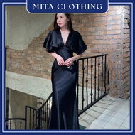 High Quality Bat Sleeve Silk Dress, Genuine Non-Scratch Silk, Soft and Cool, Flattering-H09-mita.clo