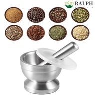 RALPH Spice Grinder, with Lid Double Stainless Steel Mortar and Pestle, Easy To Use Rustproof Rust Resistant Plastic Pill Crusher Seasoning Mill