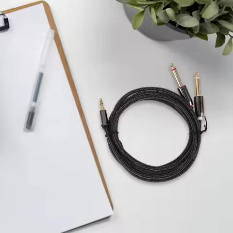 Audio Cable 3.5mm Dual 6.35mm Black Professional Monitor Cable for Studio Recording and Audio Equipm