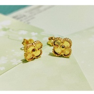 916 Gold Simple Fashion Four-leaf clover Earring / 916 Emas Anting Semanggi Empat Daun / 916黄金精致四叶草耳钉