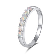 FANCIME Opal Rings Sterling Silver 6 stones Created Fire Opal Ring Engagement Wedding Eternity Band 