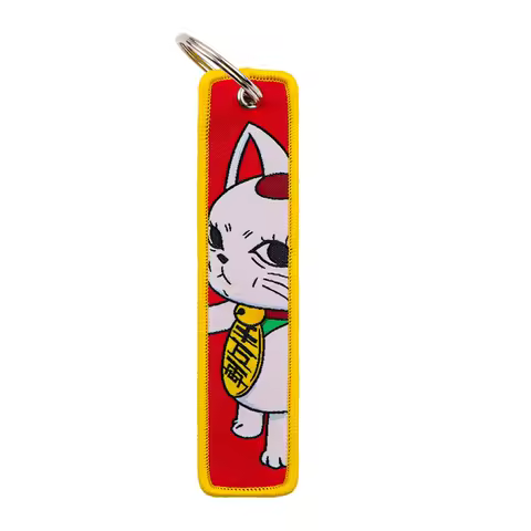 Cute Cat Embroidery Key Fobs Manga Monster Key Tags Keychains for Motorcycles Cars Keyring Cosplay A
