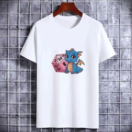 Cute Dragon Holding D20 Dice Graphic T-Shirt for Kids and Adults - Soft Cotton Tee with Fantasy Dung