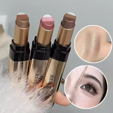 Three Color Gradient Pearlescent Eye Shadow Stick Water&Sweatproof, Non-smudge Three Dimensional Nat