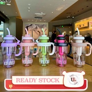 (Ready Stock)1300ml Reminder water bottle with straw scale big bottle 1.3Liter gym bottle sport wate