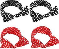 4 Pack Red Black Bow Headband for Women, Polka Dot Wire Headband, Retro Bandana 50s Outfits Hairband