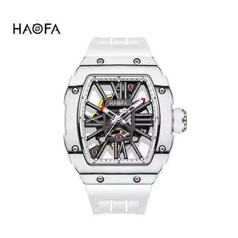Haofa Skeleton Automatic Man Watch Vintage Carbon Fiber Case Mechanical Sapphire Hollow Watches for 