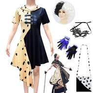 101 Dalmatians Cosplay Costume - Cruella de Vil Halloween Set Includes Wig