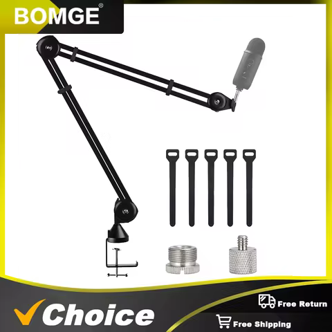BOMGE Desktop Light Stand Microphone Holder Live Boom Arm With 1/4"3/8"5/48" Ball Head for DSLR Blue