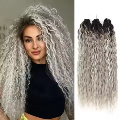 3Pcs 300Grams 22Inches Ariel Deep Water Twist Crochet Braids Curly Hair Piano Blond P12/16/613 Brown