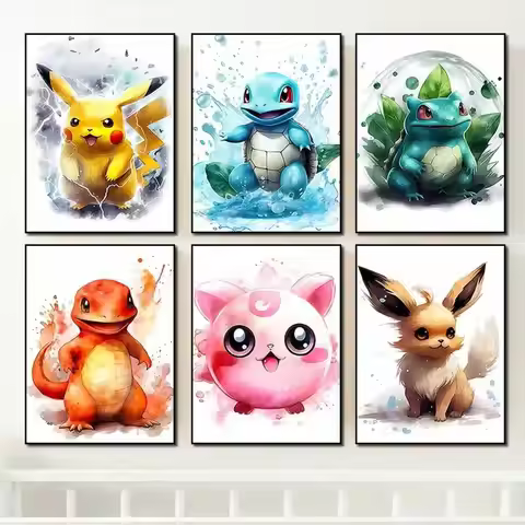 Anime Pokemon picture Diamond Painting Pikachu Squirtle Bulbasaur Poster and Cartoon Print Wall Art 
