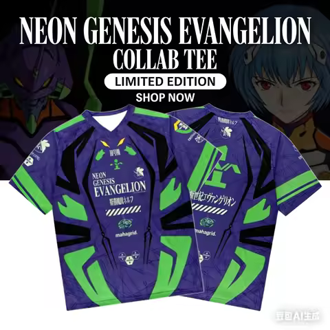 Fashion Men's EVA Unit-01 NERV Jersey Tee Neon Genesis Evangelion Anime Mecha Design Casual Streetwe