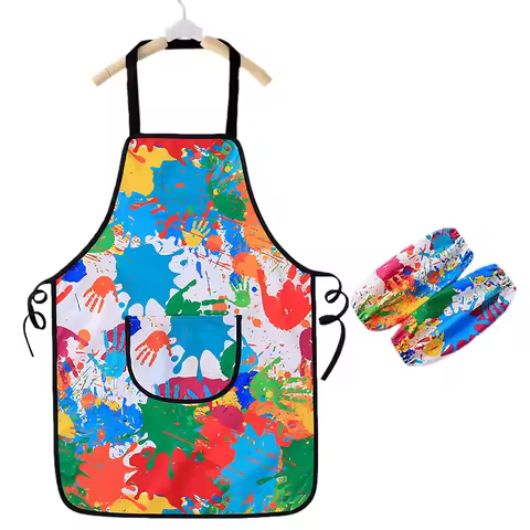Children's Art Apron Multi-purpose Waterproof Painting Apron With 2 Sleeves And Pocket Suitable For