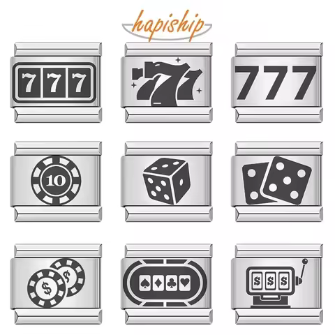 Hapiship Fashion Women Poker Casino Charm Italian Links Fit 9mm Bracelet Stainless Steel Jewelry DIY