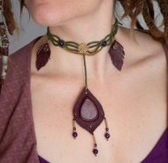 綠色與紫色皮革項鍊，編繩曼陀羅阿特蘭蒂斯石項鍊