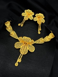 3D bộ trang sức hoa kèn vàng bao gồm vòng cổ và bông tai vòng cổ cô dâu phụ kiện vàng cát Việt Nam