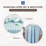 UNITWO [BED COVER+SPREI SET] Satin Bed Cover with Bed Sheet Set, Pillowcase and Bolster Cover Full P