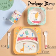 5-Piece Bamboo Kids/Baby Tableware Set | Kids Plate | Kids Bowl | Kids Cup | Kids Fork & Spoon