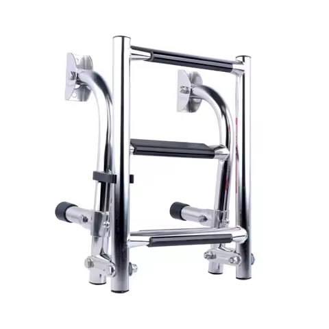 3 Steps Stainless Steel Boat Ladder Grips 2+1 Steps Transom Mount Folding Stern Ladder Gunwale-Mount