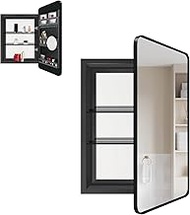 LAMCHMOR Medicine Cabinet Mirror, Black Metal Framed Recessed Bathroom Medicine Cabinet with Vanity Mirror,Bathroom Cabinet with Mirror 20x30 Inch,Back Door with Organizer Shelves, Right Door Open