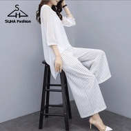 Terno square pants and blouse TOP❄ 3/4 long sleeve ormal white formal  for women plus sizeBeachwear 