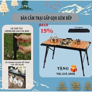 Foldable Camping Table with Stove - Multifunctional Camping Table, Wooden Camping Table with IGT Sto