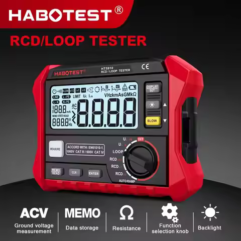 HABOTEST HT5910 Leakage Switch Tester LCD Digital Resistance Meter RCD/Loop Tester 1000 Data Storage