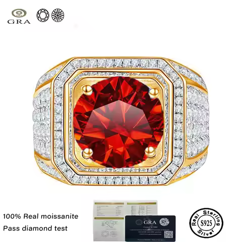 1CT 6.5mm Moissanite Ring For Men Sterling Silver Platinum Plated Ring Lab Diamond Men's Rings Weddi