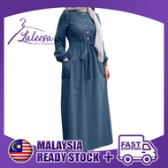 LOVEEZA LD236206 Casual Denim Belted Dress Muslimah Dress Women Dress Maxi Dress Abaya Muslimah Jubah Baju Muslimah