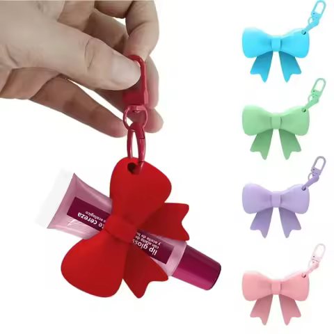 Silicone bow lipstick holder with keychain for easy carrying, lip gloss protective cover, lipstick h