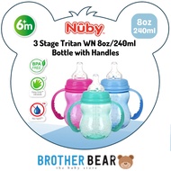 [NEW] Nuby 3 Stage Tritan WN Bottle 8oz/240ml with Holder - Pink / Blue / Green [6J+] BPA FREE | BRO