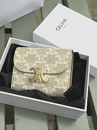 英國代購 英國outlet CELINE Triomphe wallet 帆布 真皮 印花 小型 錢包 凱旋門 三折 真皮銀包 皮革 凱旋門 金LOGO 銀包  短銀包卡片 小銀包 散銀包 零錢包 真